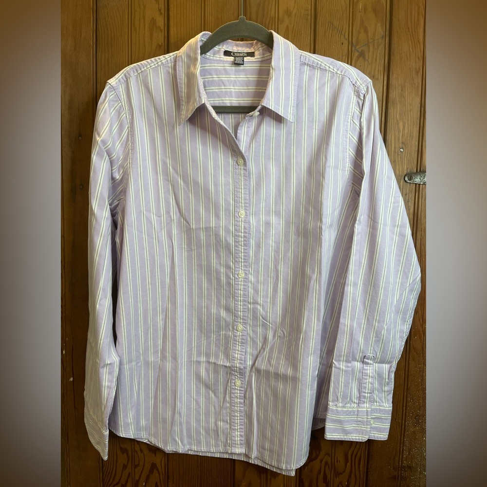 ⭐️Chaps Women’s 100% Cotton Button Down Striped Shirt Purple XL